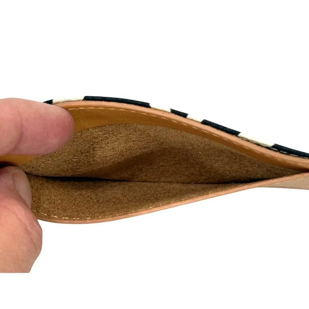 DVF Diane von Furstenberg NEW Slim Credit Card Case Brown Leather BLK/WHT Fabric